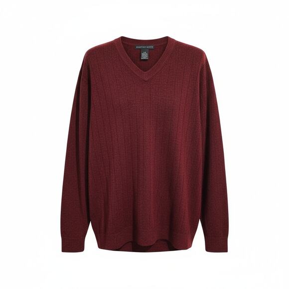 Geoffrey Beene Men’s Burgundy Ribbed V-Neck Sweater large Classic Knit, Acrylic - Picture 1 of 7